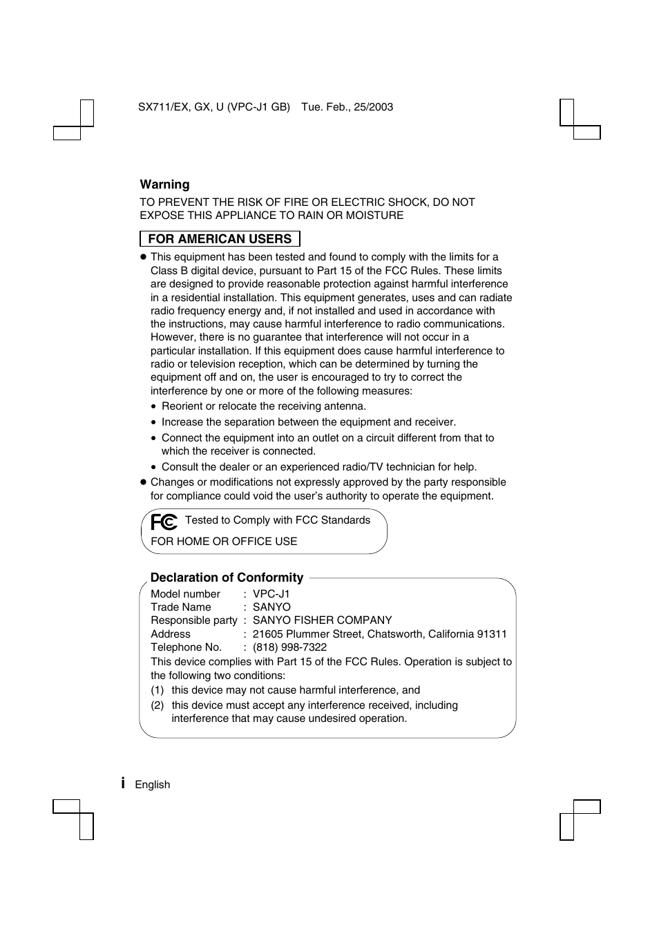 Sanyo Xacti VPC-J1EX User Manual | Page 2 / 202