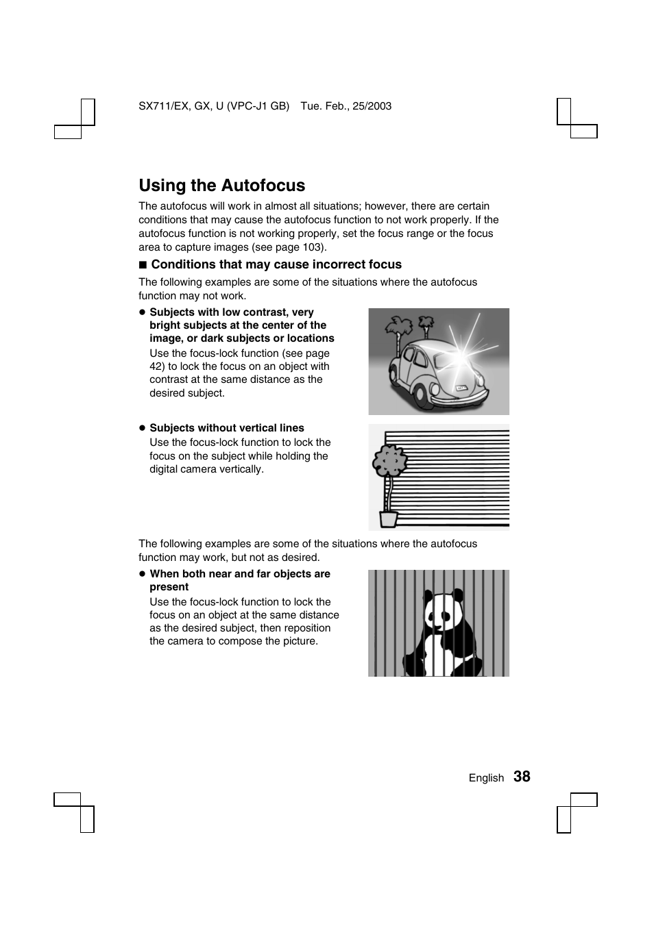 Using the autofocus | Sanyo Xacti VPC-J1EX User Manual | Page 41 / 202