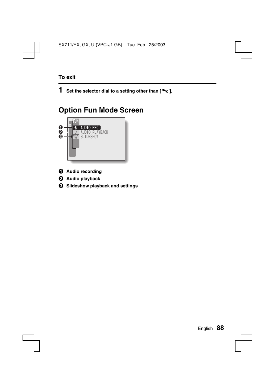 Option fun mode screen | Sanyo Xacti VPC-J1EX User Manual | Page 91 / 202