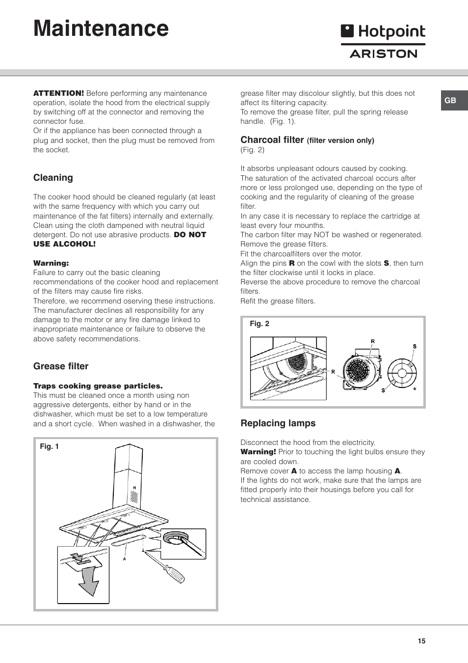 Maintenance | Hotpoint Ariston HL 61 IX User Manual | Page 15 / 64