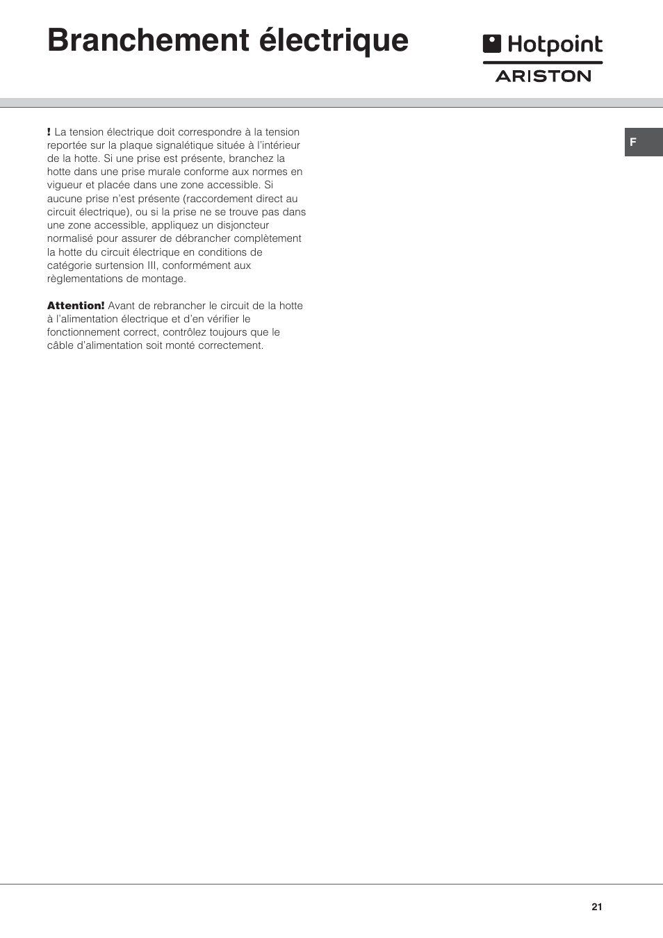 Branchement électrique | Hotpoint Ariston HL 61 IX User Manual | Page 21 / 64