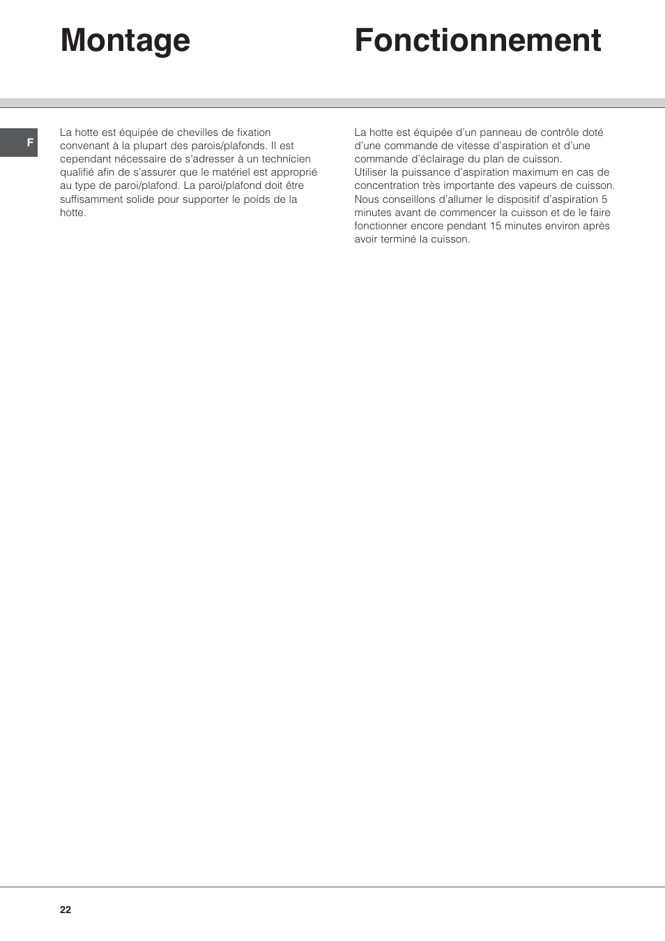Montage fonctionnement | Hotpoint Ariston HL 61 IX User Manual | Page 22 / 64