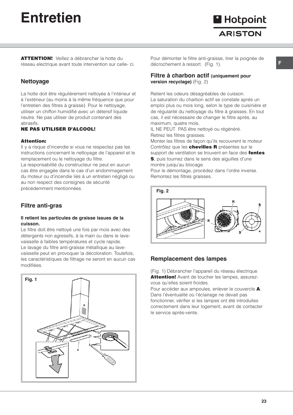 Entretien | Hotpoint Ariston HL 61 IX User Manual | Page 23 / 64