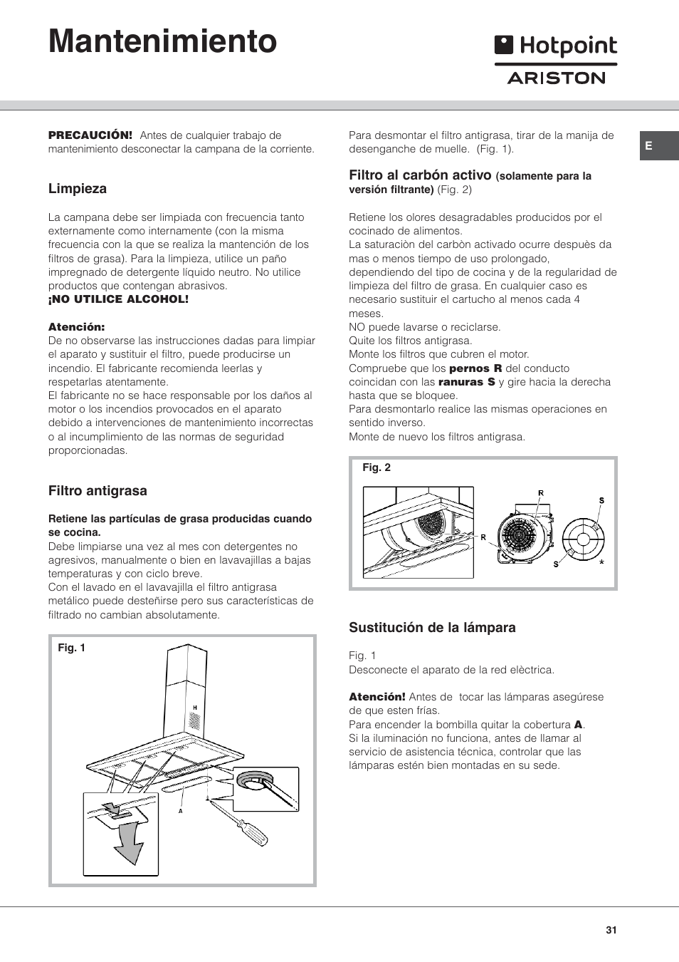 Mantenimiento | Hotpoint Ariston HL 61 IX User Manual | Page 31 / 64