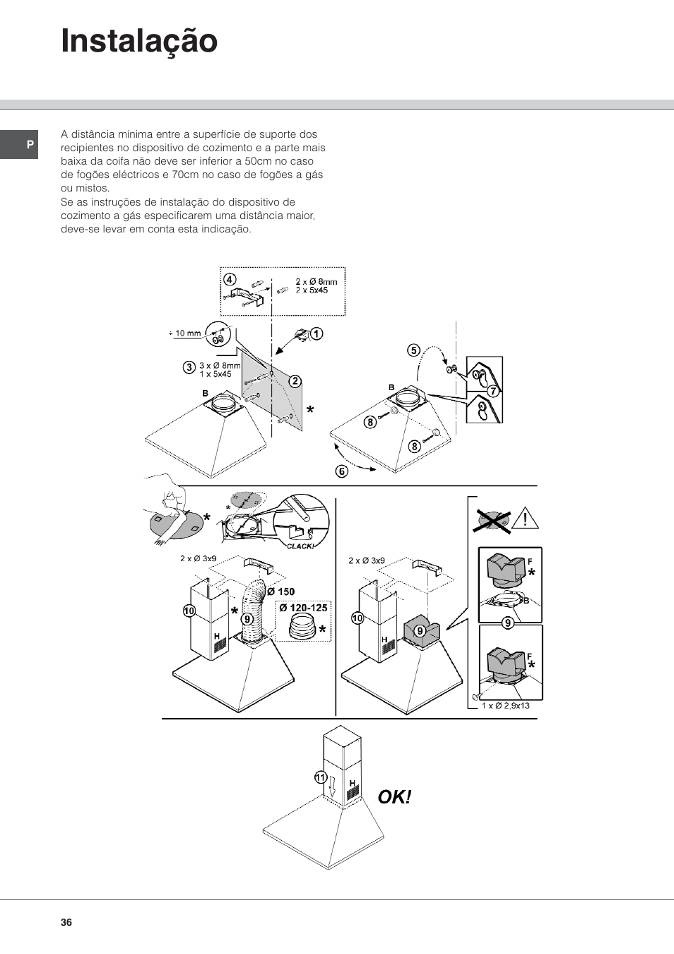 Instalação | Hotpoint Ariston HL 61 IX User Manual | Page 36 / 64