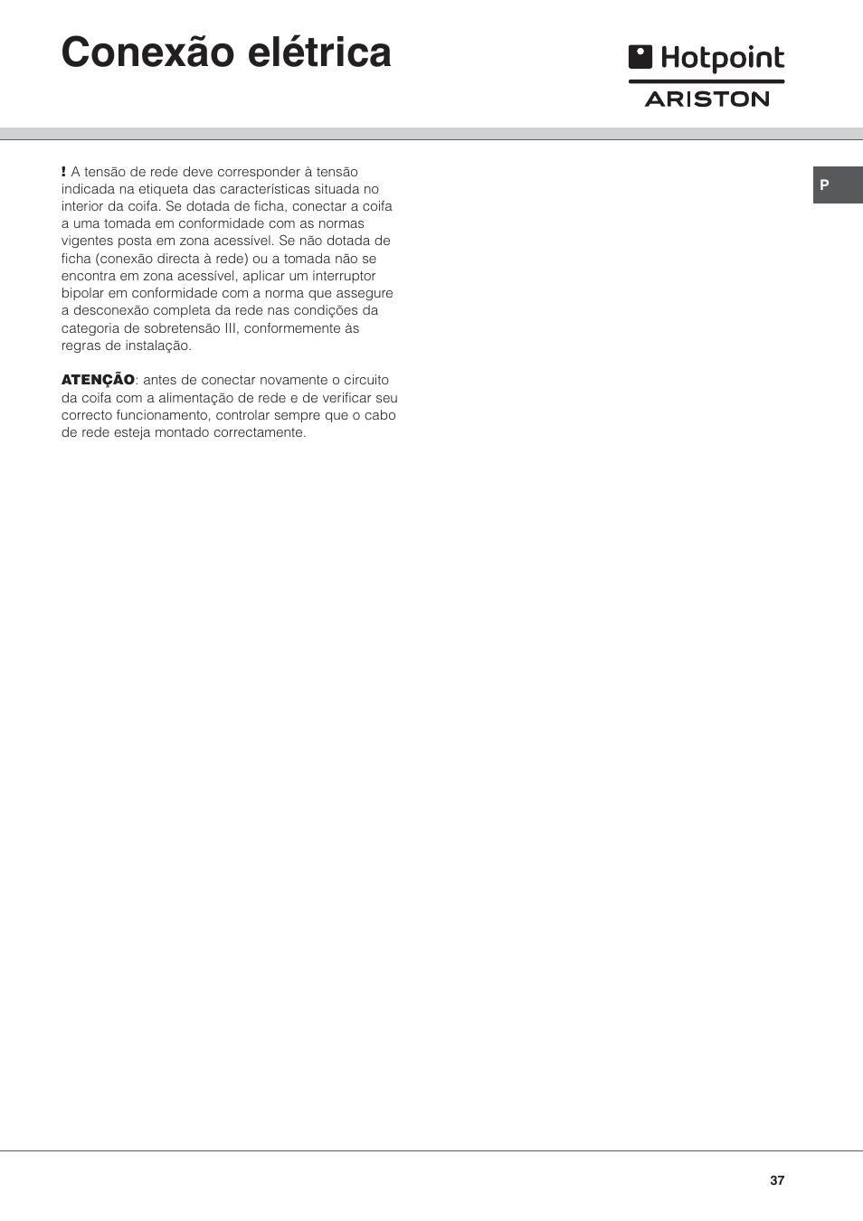 Conexão elétrica | Hotpoint Ariston HL 61 IX User Manual | Page 37 / 64