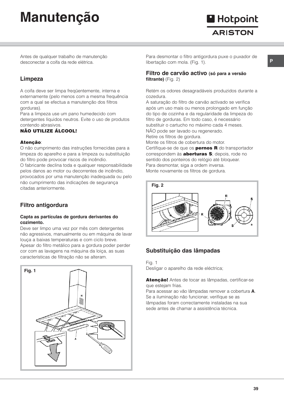 Manutenção | Hotpoint Ariston HL 61 IX User Manual | Page 39 / 64