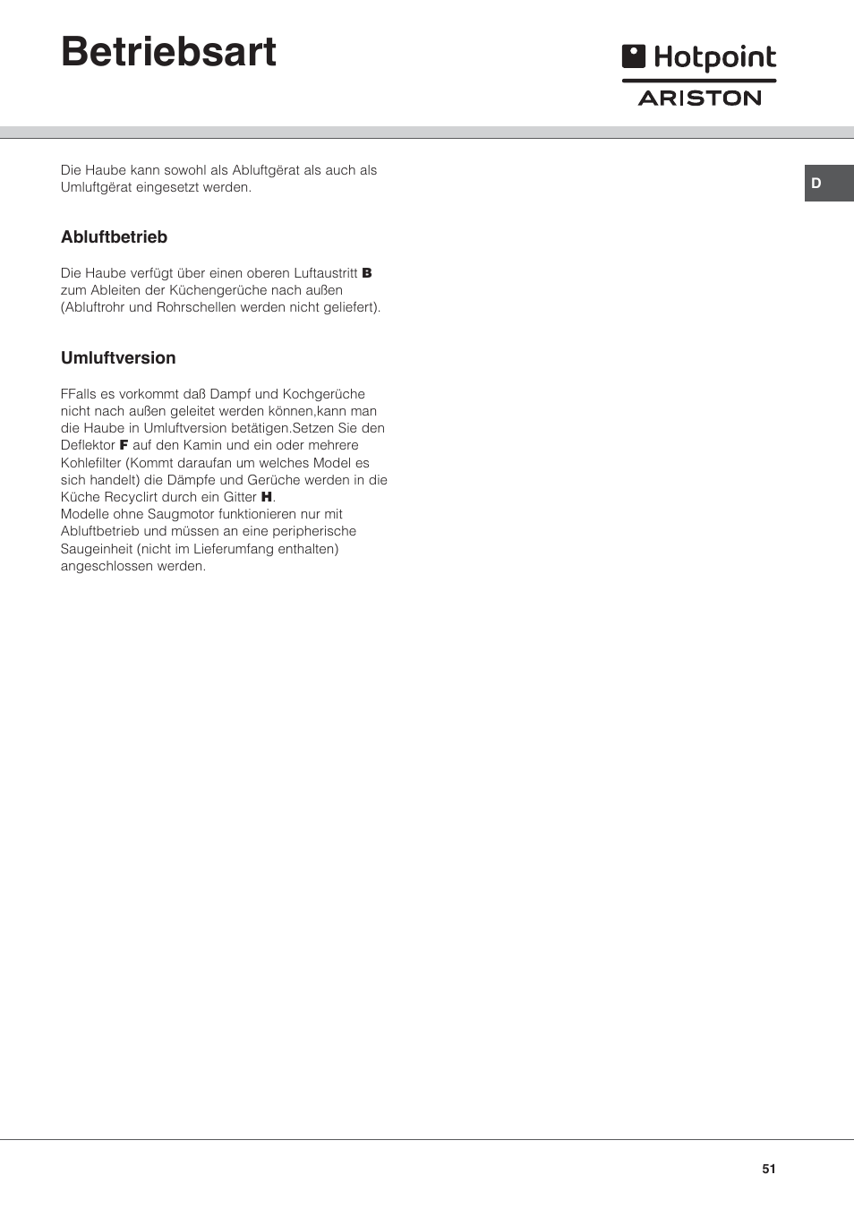 Betriebsart | Hotpoint Ariston HL 61 IX User Manual | Page 51 / 64