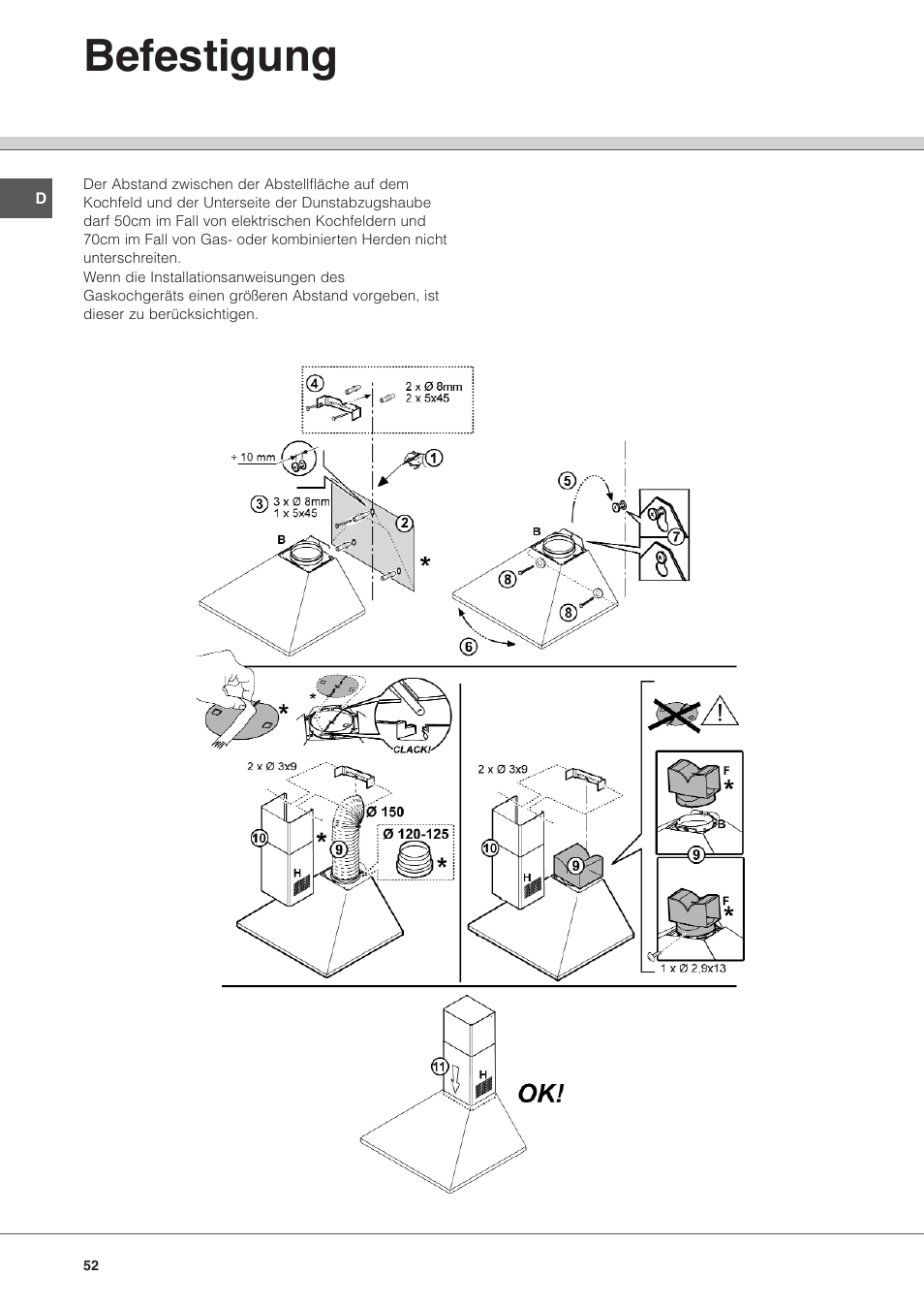 Befestigung | Hotpoint Ariston HL 61 IX User Manual | Page 52 / 64