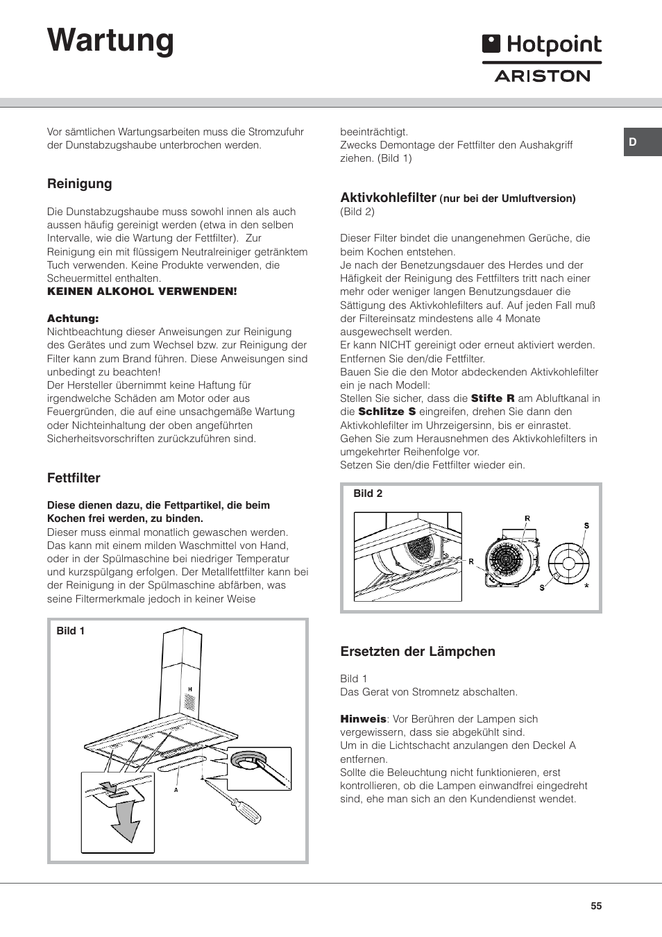 Wartung | Hotpoint Ariston HL 61 IX User Manual | Page 55 / 64