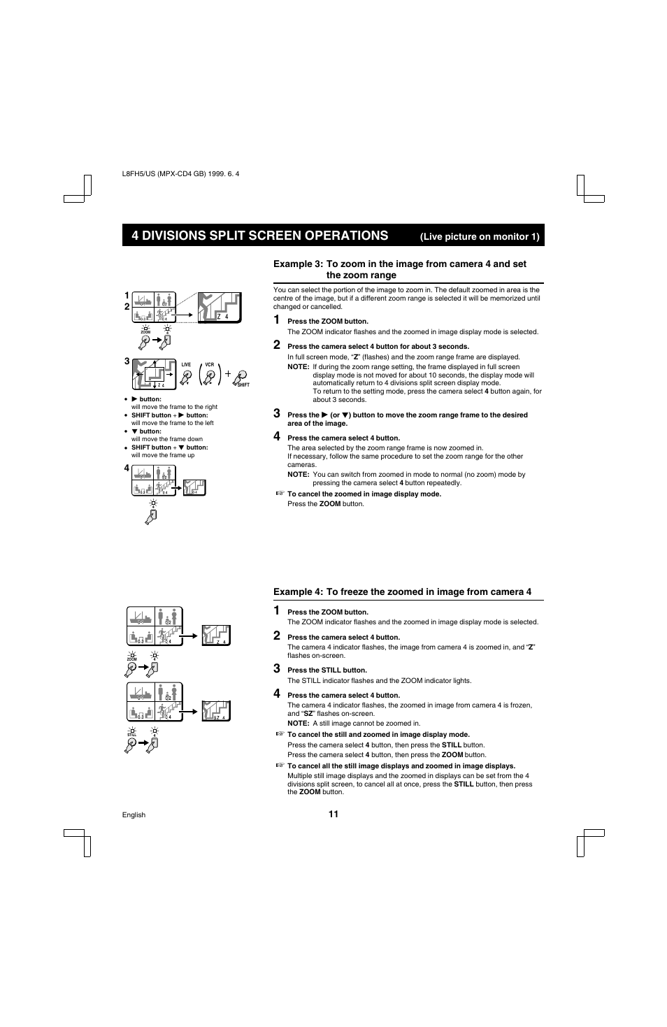 4 divisions split screen operations | Sanyo MPX-MD4 User Manual | Page 12 / 41