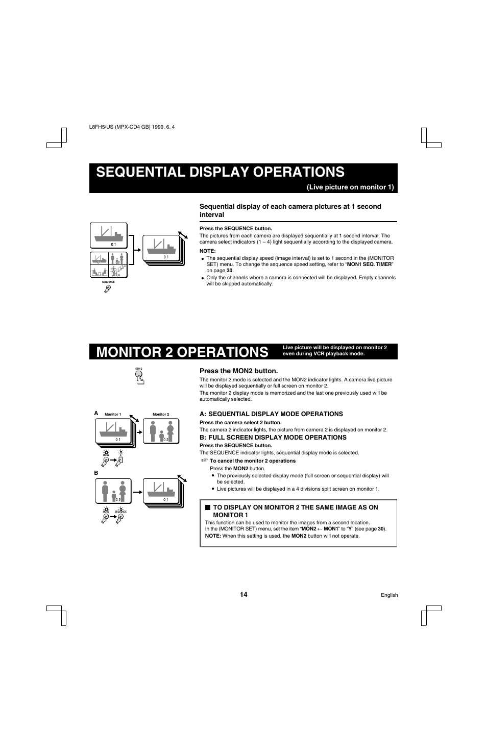 Sequential display operations, Monitor 2 operations | Sanyo MPX-MD4 User Manual | Page 15 / 41