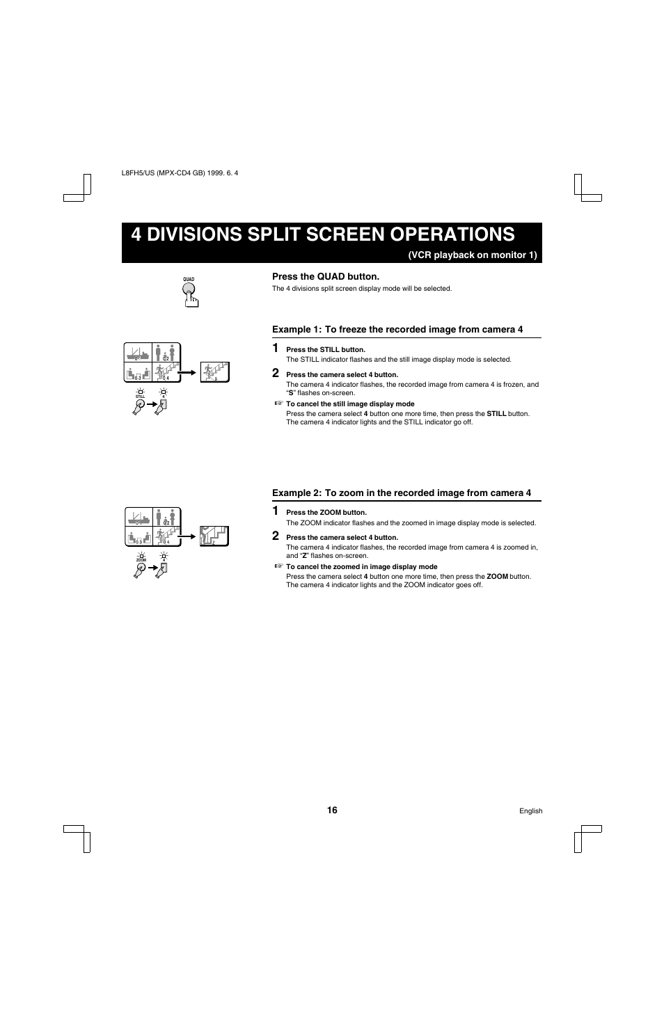 4 divisions split screen operations | Sanyo MPX-MD4 User Manual | Page 17 / 41