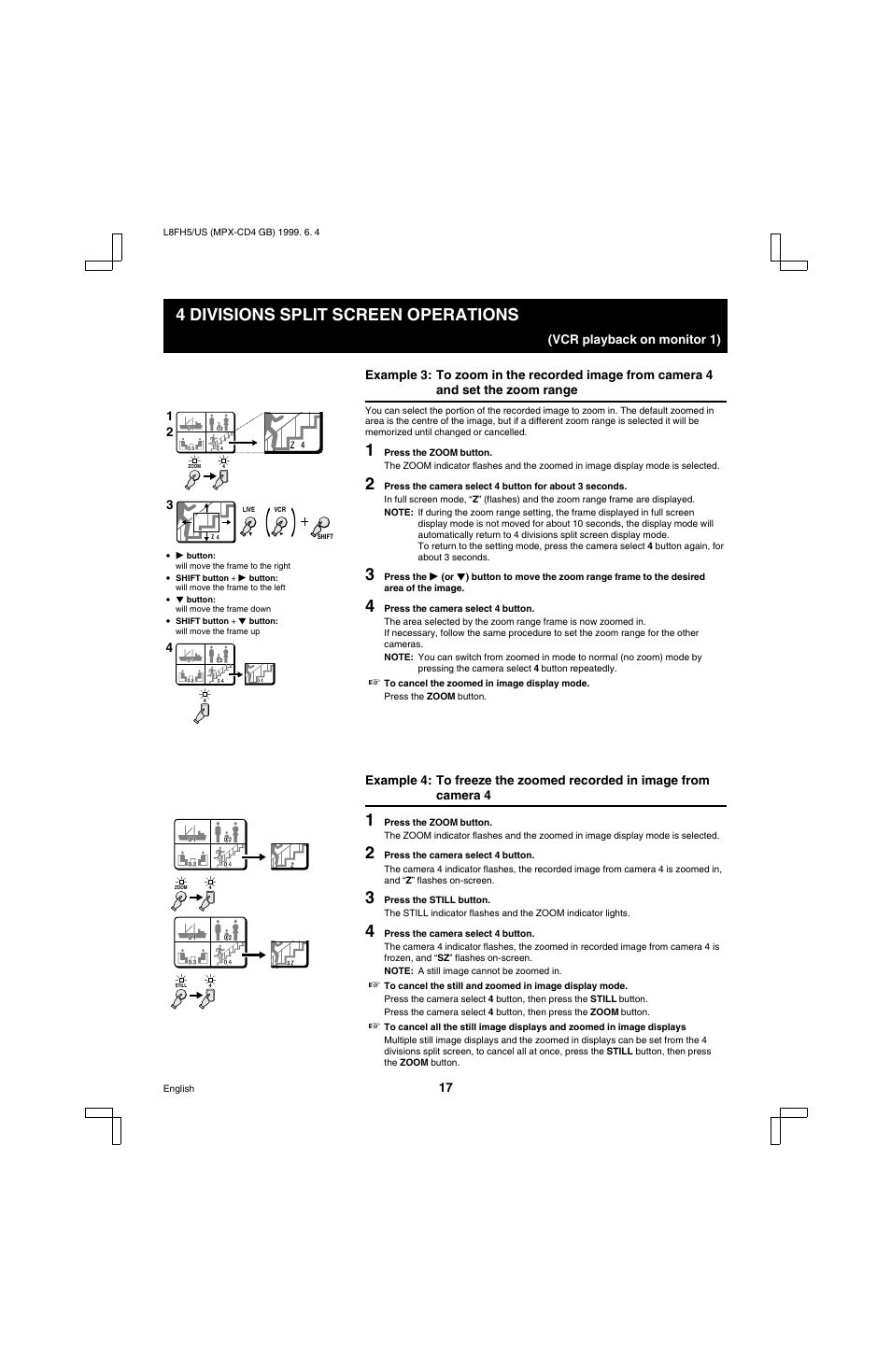4 divisions split screen operations | Sanyo MPX-MD4 User Manual | Page 18 / 41