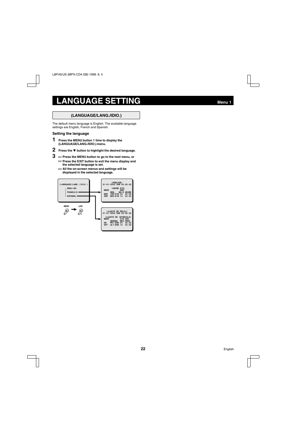 Language setting | Sanyo MPX-MD4 User Manual | Page 23 / 41