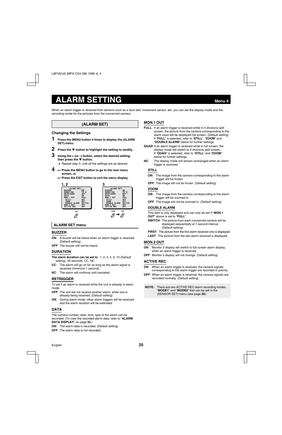 Alarm setting | Sanyo MPX-MD4 User Manual | Page 26 / 41