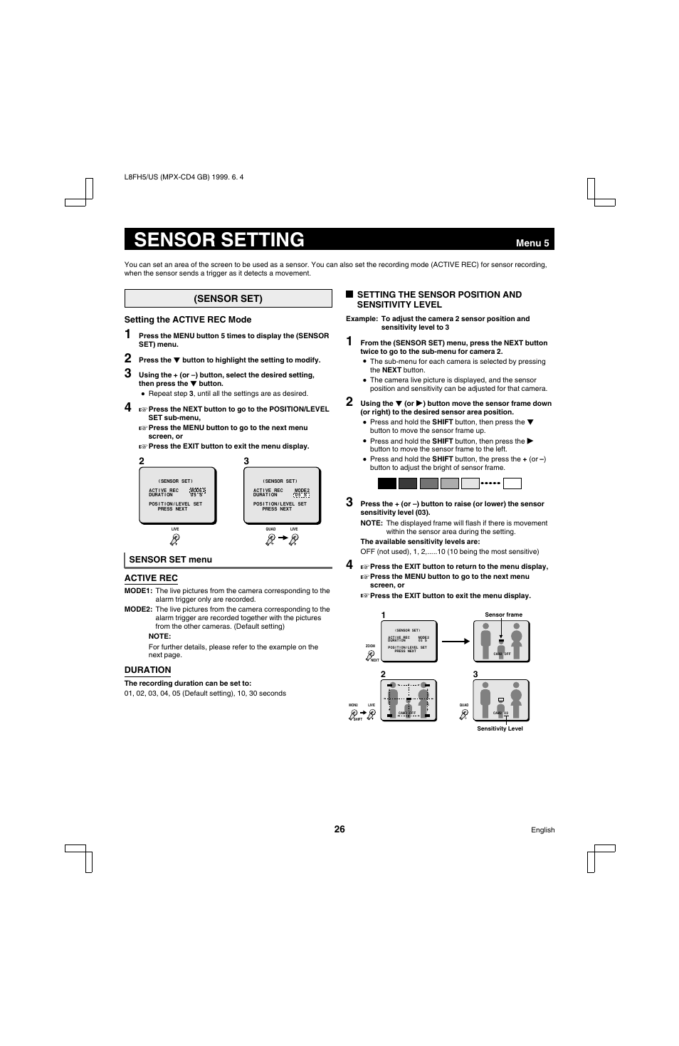 Sensor setting | Sanyo MPX-MD4 User Manual | Page 27 / 41