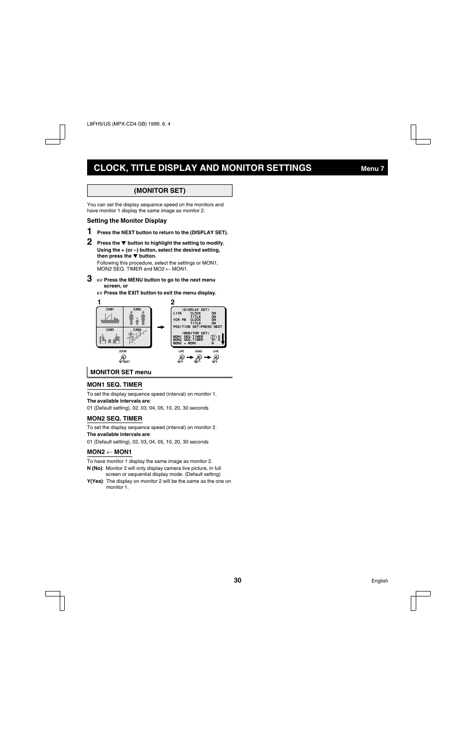 Clock, title display and monitor settings | Sanyo MPX-MD4 User Manual | Page 31 / 41