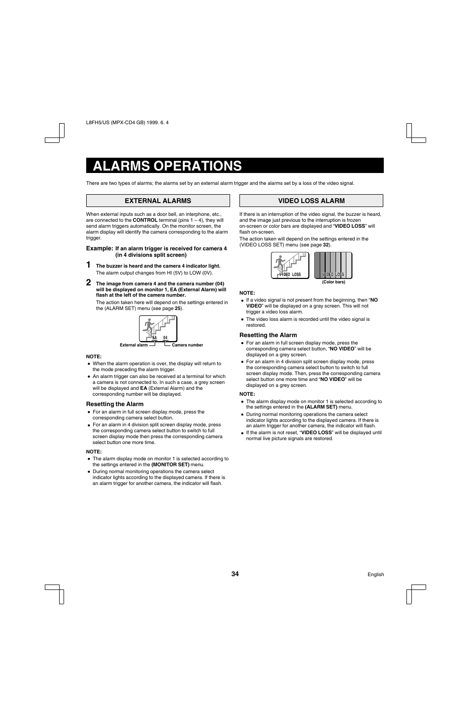 Alarms operations | Sanyo MPX-MD4 User Manual | Page 35 / 41
