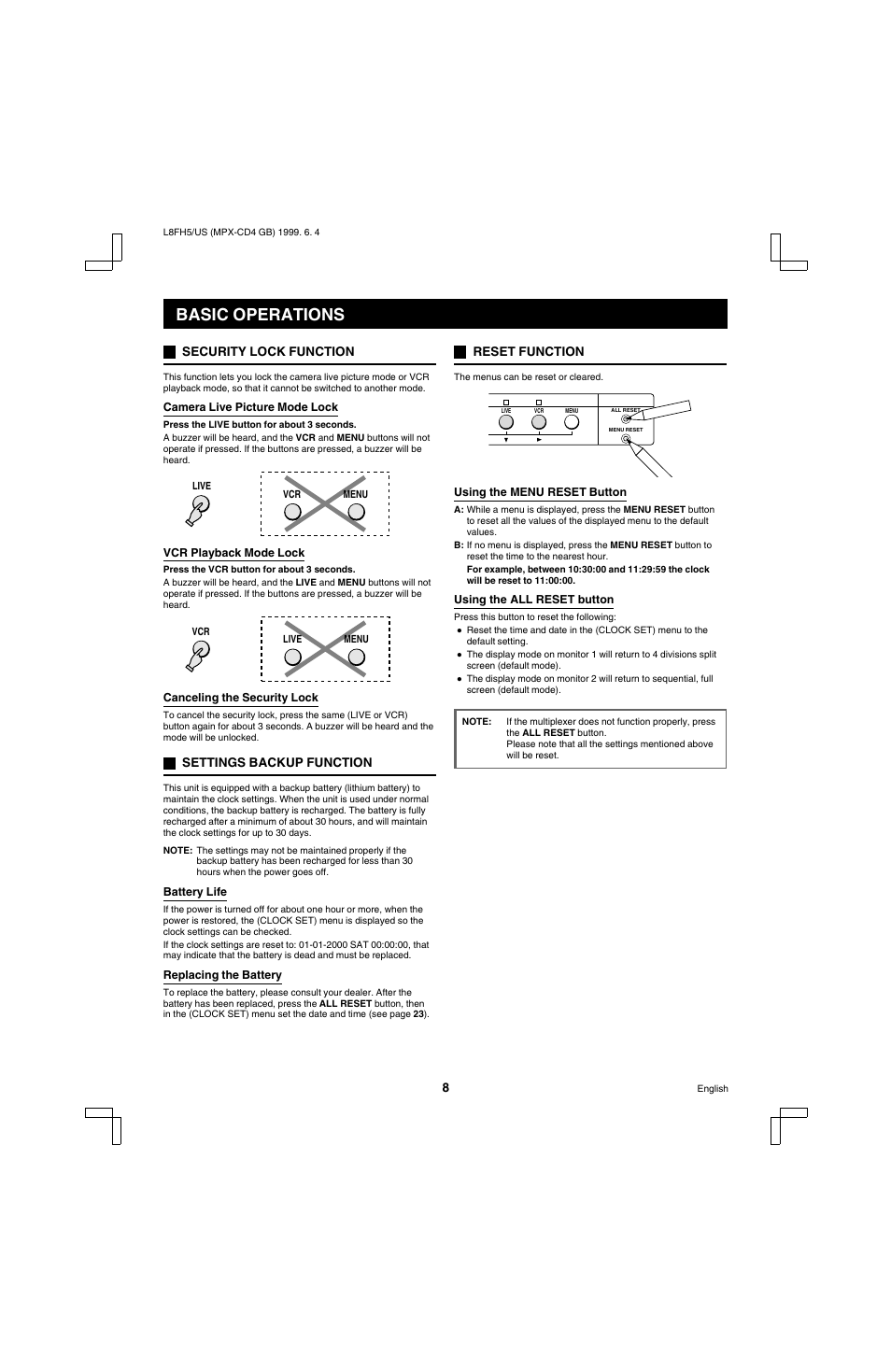 Basic operations | Sanyo MPX-MD4 User Manual | Page 9 / 41