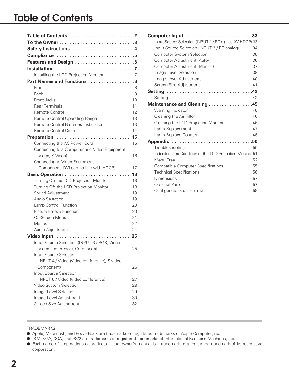Sanyo PLV-55WM1 User Manual | Page 2 / 60