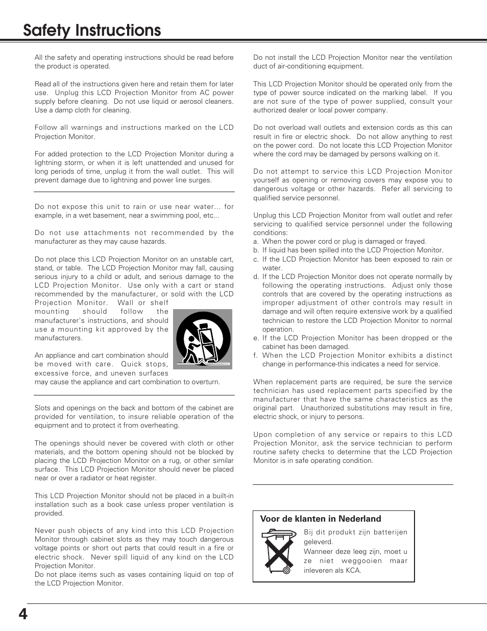 Safety instructions, 4safety instructions | Sanyo PLV-55WM1 User Manual | Page 4 / 60