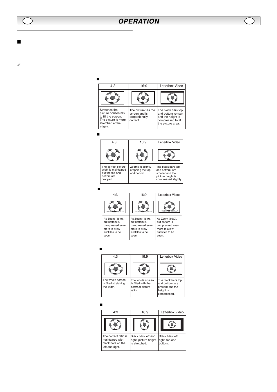 Opera, Opera tion tion, Selecting of picture size | Screen options | Sanyo CE42LM5R User Manual | Page 10 / 68