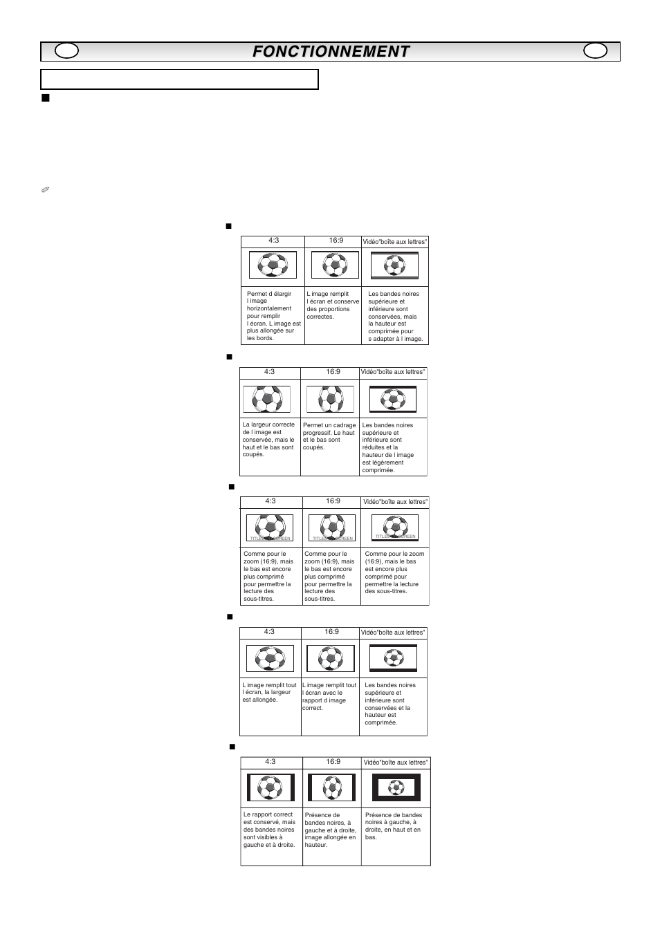 Fonctionnement, Sélection de la taille de l'image, Options d’écran | Sanyo CE42LM5R User Manual | Page 21 / 68