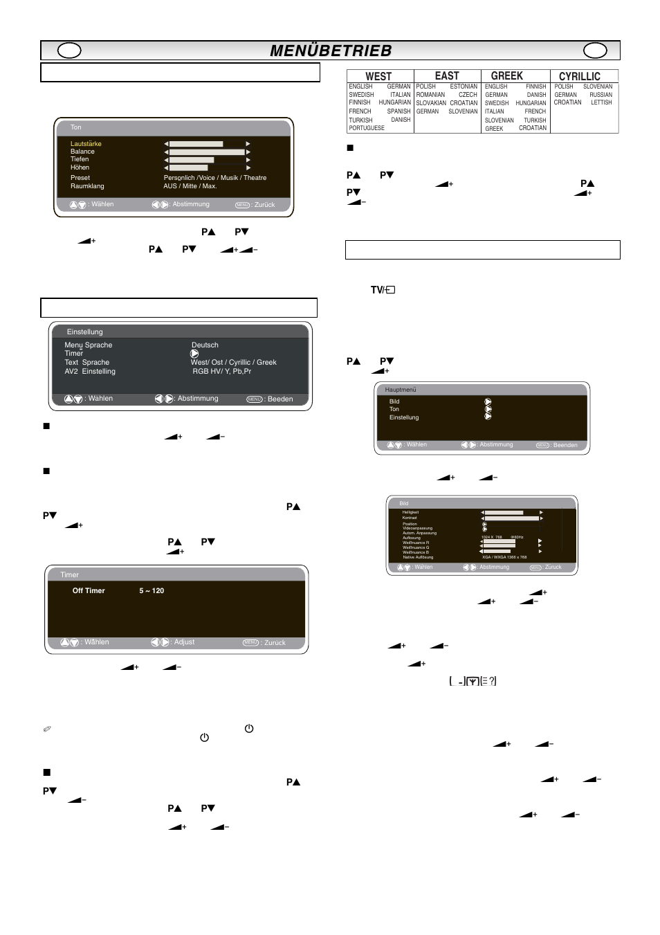 Menübetrieb, Einstellungen-menü, Einstellungen pc-menü | Ton menu, Ts e w, Ts a e, Textsprache | Sanyo CE42LM5R User Manual | Page 29 / 68