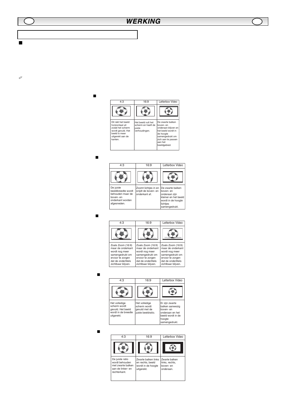 Werking, Selectie van het beeldformaat, Schermopties | Sanyo CE42LM5R User Manual | Page 41 / 68