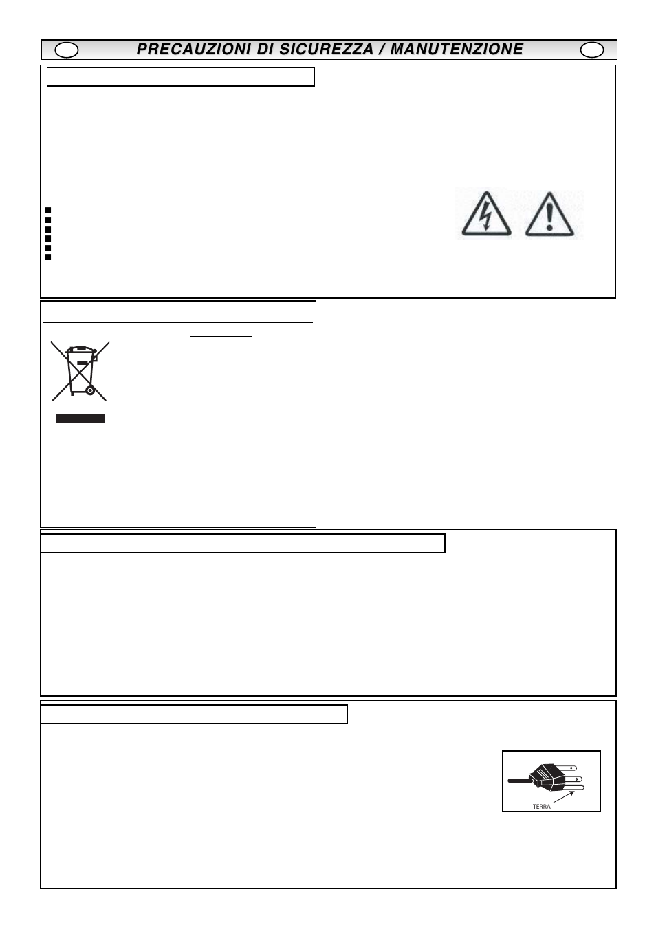 Precauzioni di sicurezza, Manutenzione, Dichiarazione di conformità: nord america e canada | Requisiti del cavo di alimentazione ca | Sanyo CE42LM5R User Manual | Page 44 / 68