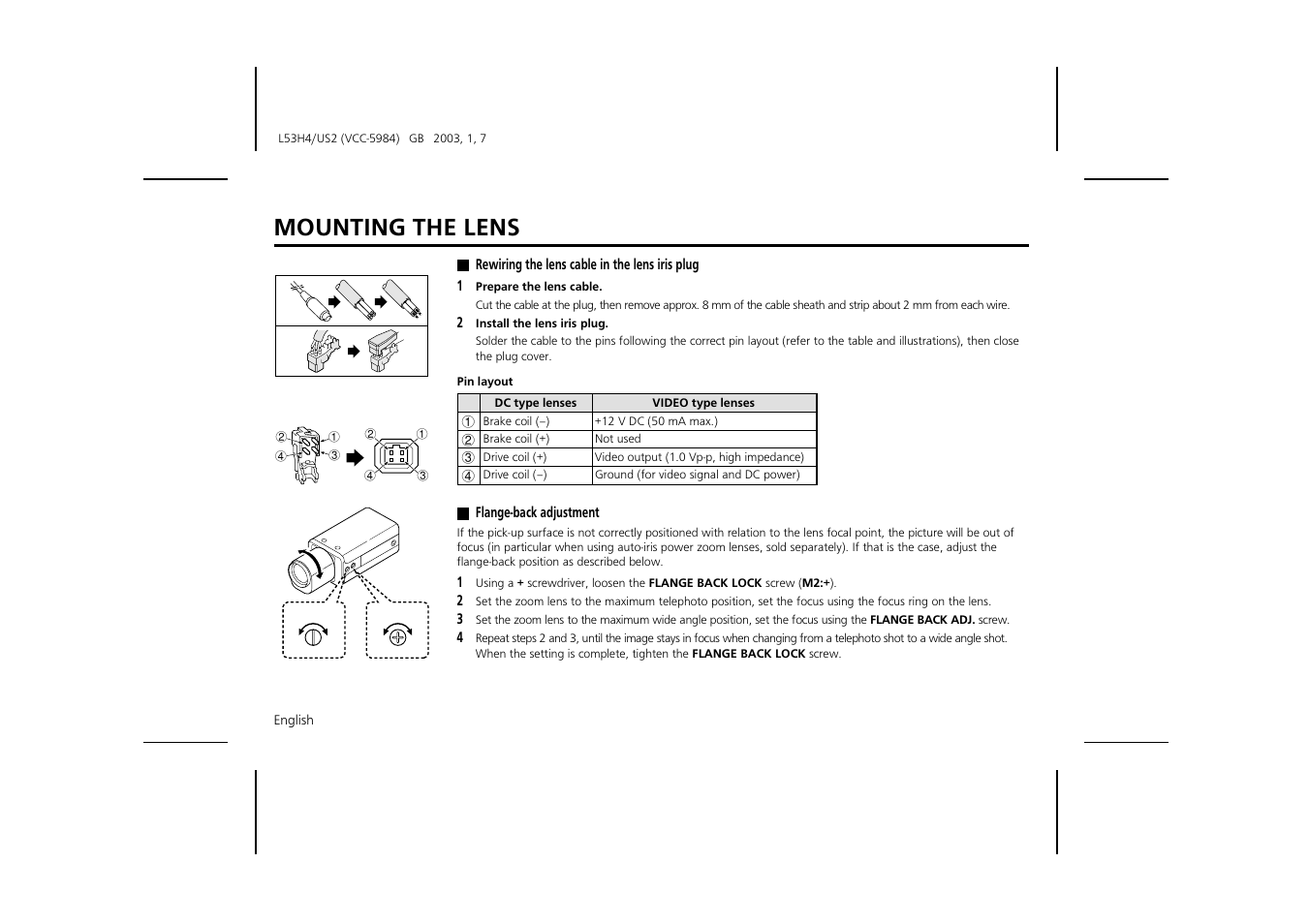 Mounting the lens | Sanyo VCC-5984 User Manual | Page 10 / 20