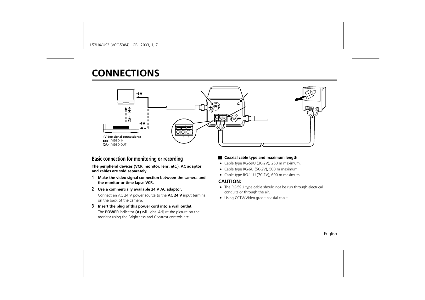 Connections | Sanyo VCC-5984 User Manual | Page 11 / 20