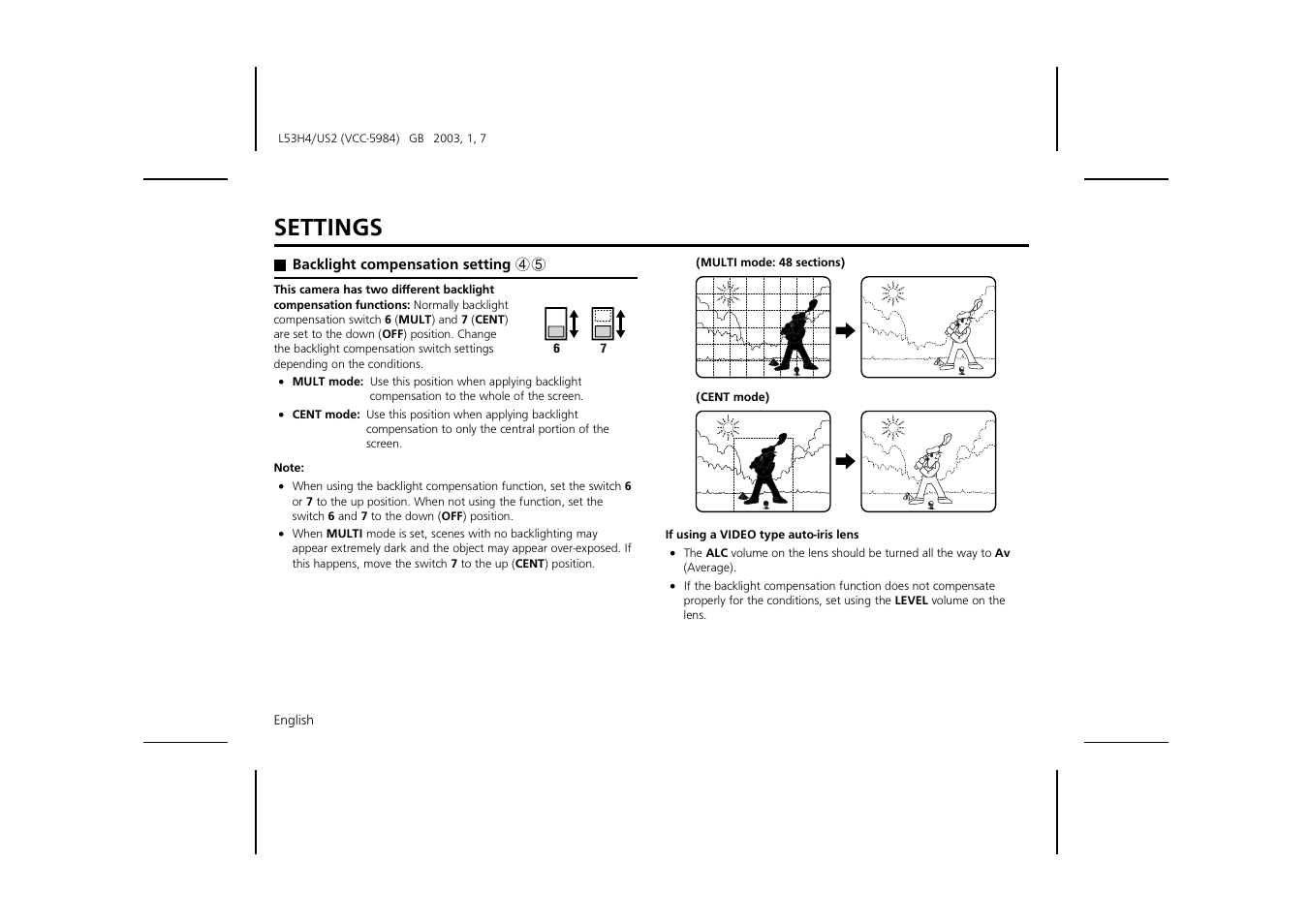 Settings | Sanyo VCC-5984 User Manual | Page 14 / 20