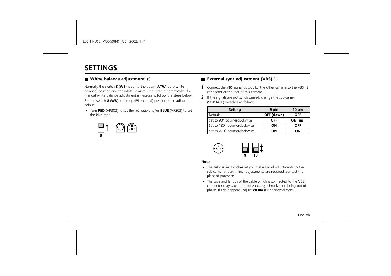 Settings | Sanyo VCC-5984 User Manual | Page 15 / 20