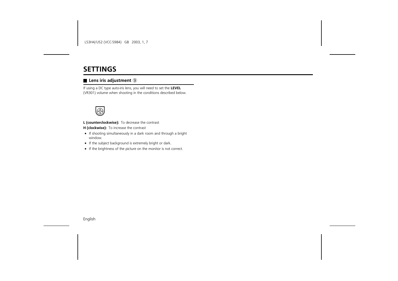 Settings | Sanyo VCC-5984 User Manual | Page 16 / 20