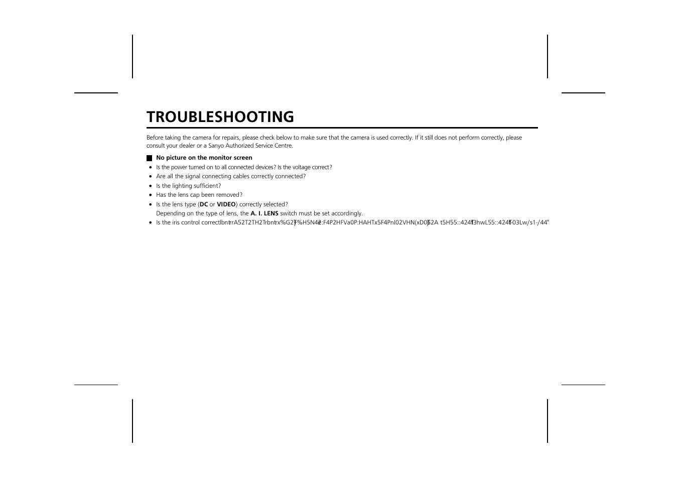 Troubleshooting | Sanyo VCC-5984 User Manual | Page 17 / 20