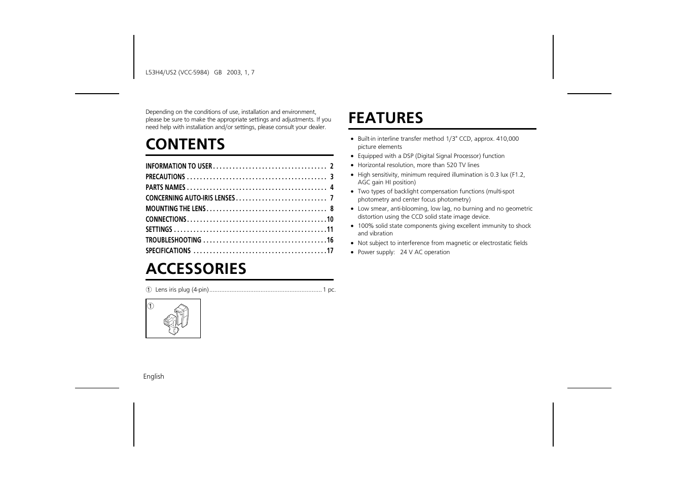 Sanyo VCC-5984 User Manual | Page 2 / 20