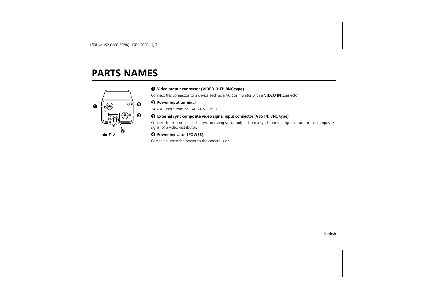 Parts names | Sanyo VCC-5984 User Manual | Page 5 / 20