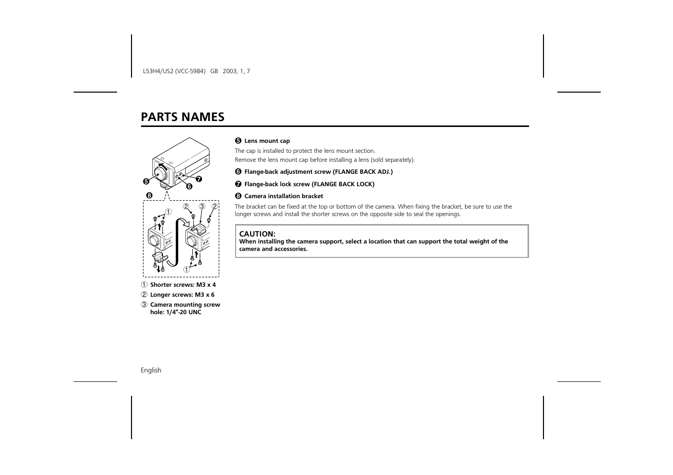 Parts names | Sanyo VCC-5984 User Manual | Page 6 / 20