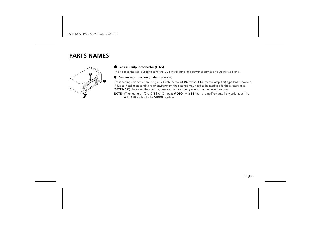 Parts names | Sanyo VCC-5984 User Manual | Page 7 / 20