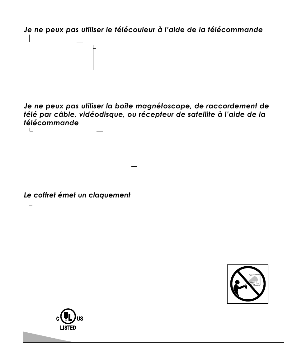 Entretien et nettoyage, Dépannage (suite), Le coffret émet un claquement | Sanyo DS31520 User Manual | Page 42 / 68