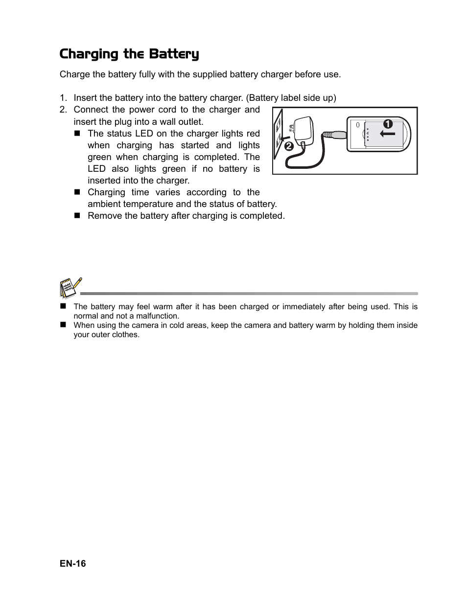 16 charging the battery, Charging the battery | Sanyo VPC TP1000 User Manual | Page 17 / 48