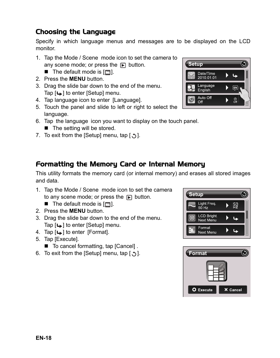 Choosing the language | Sanyo VPC TP1000 User Manual | Page 19 / 48
