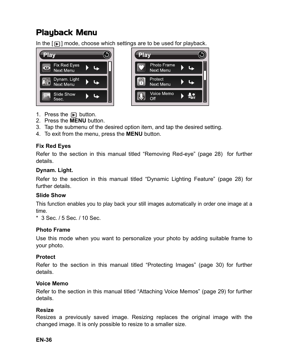 Playback menu | Sanyo VPC TP1000 User Manual | Page 37 / 48