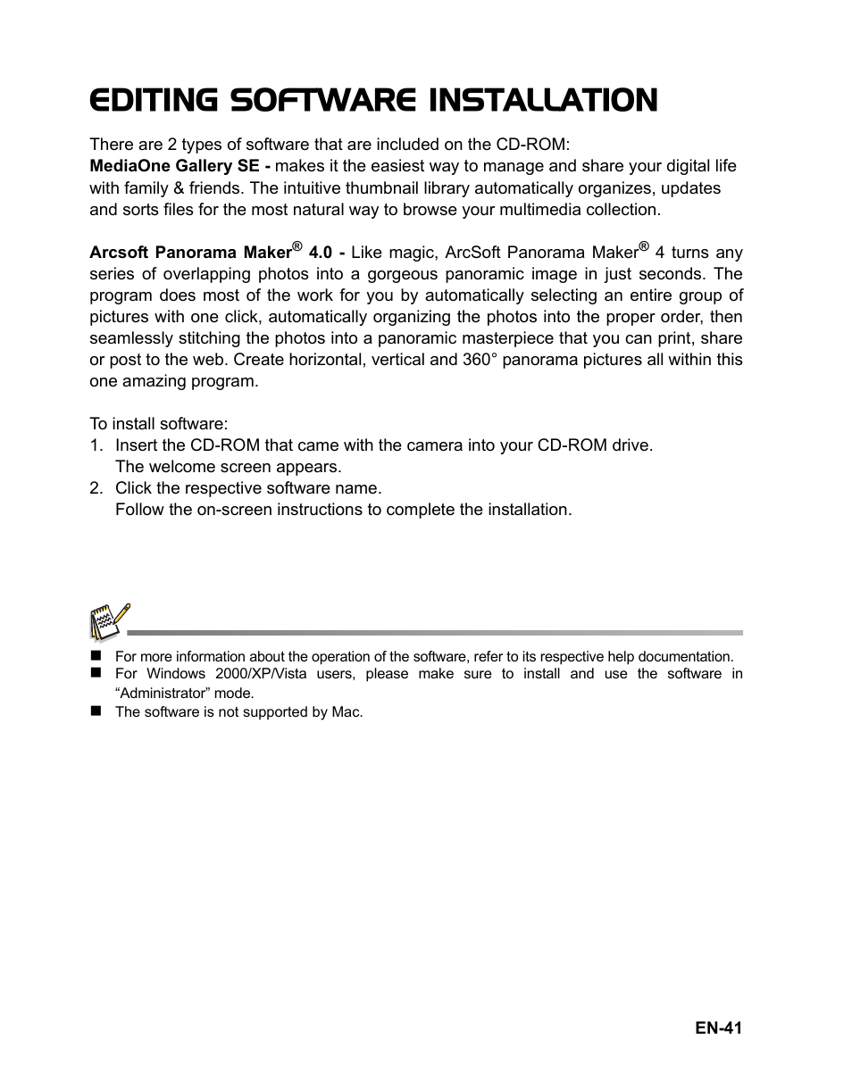 Editing software installation | Sanyo VPC TP1000 User Manual | Page 42 / 48