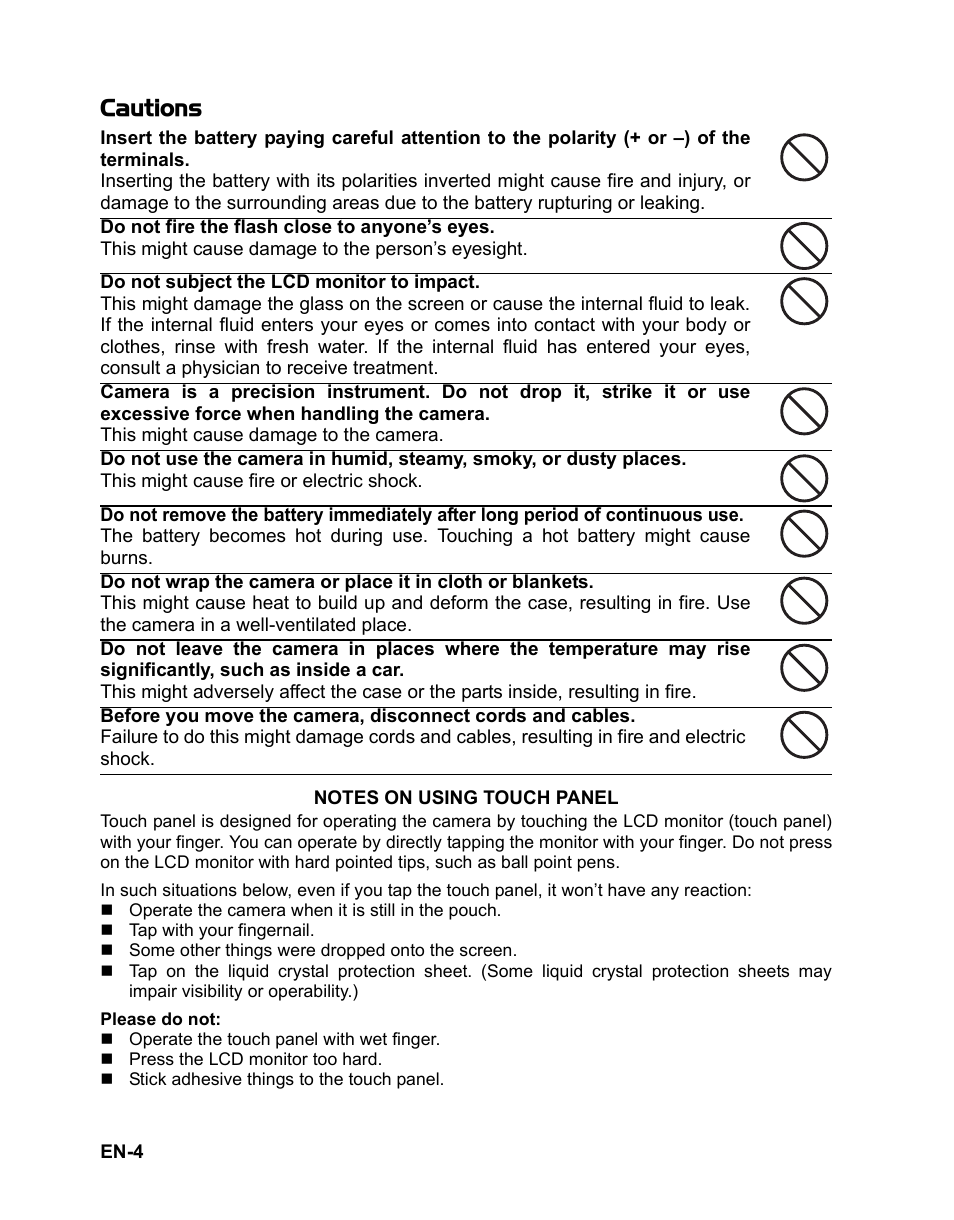 Cautions | Sanyo VPC TP1000 User Manual | Page 5 / 48