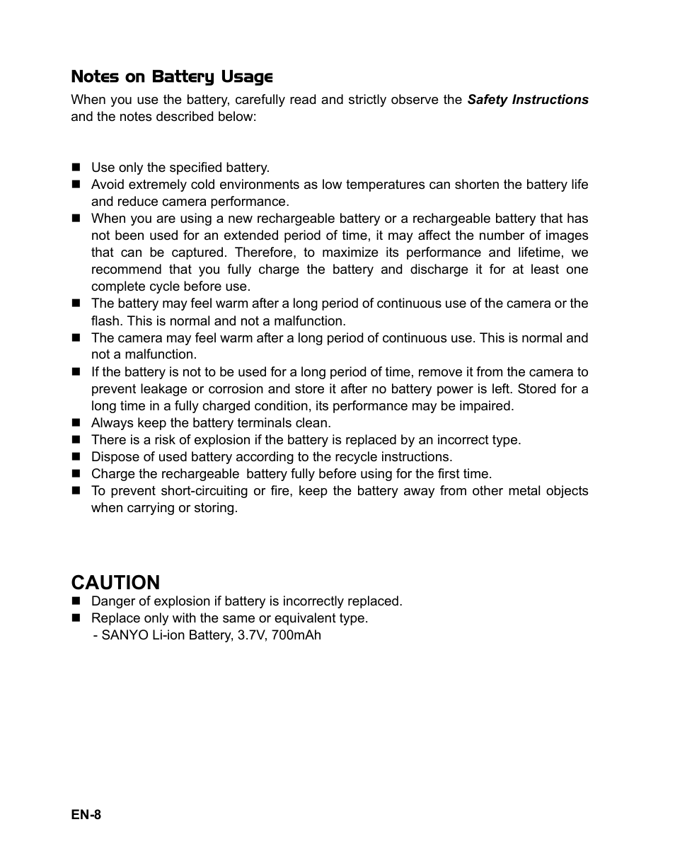 Caution | Sanyo VPC TP1000 User Manual | Page 9 / 48