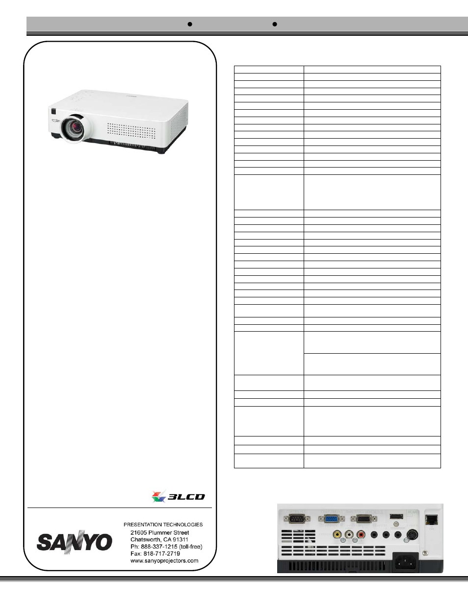 Sanyo 3LCD PLC-WXU300 User Manual | 1 page