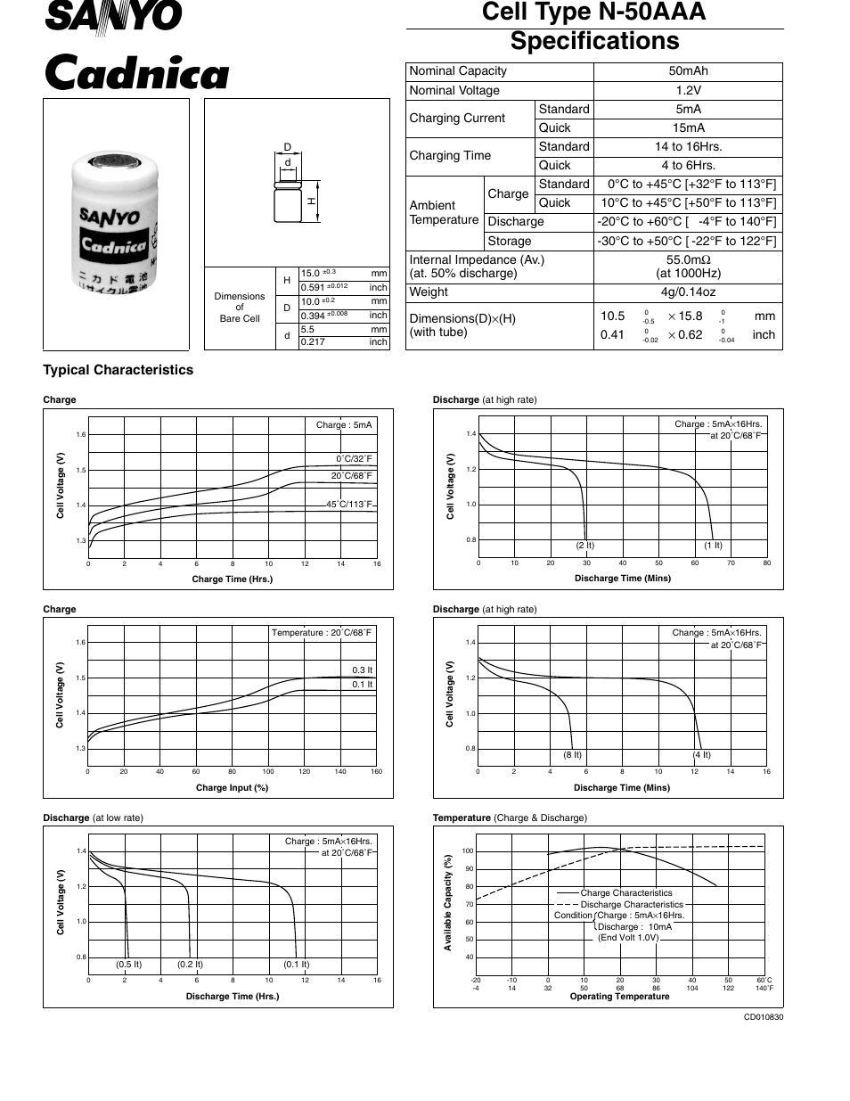 Sanyo Cadnica N-50AAA User Manual | 1 page